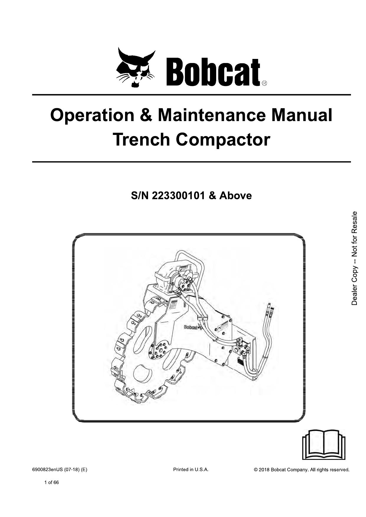Trench Compactor Attachment Operation & Maintenance Manual Bobcat
